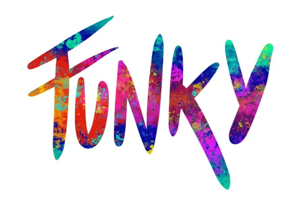 Funky Veelkleurig Woord Decoratieve Illustratie Digitaal Schilderen Met Grunge Effect — Stockfoto