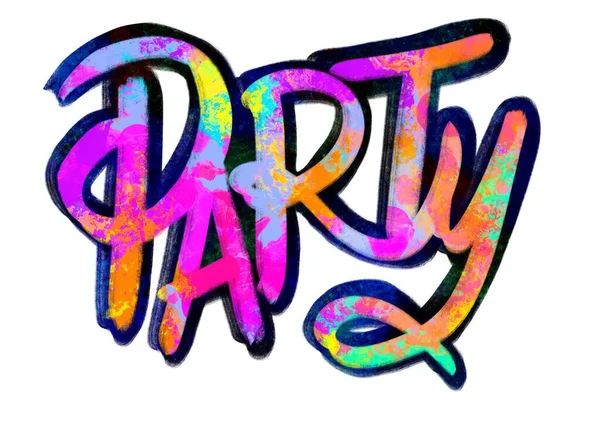 パーティー グランジ効果で作られた多色の単語 デジタル絵画イラスト ロゴやグラフィックデザイン — ストック写真