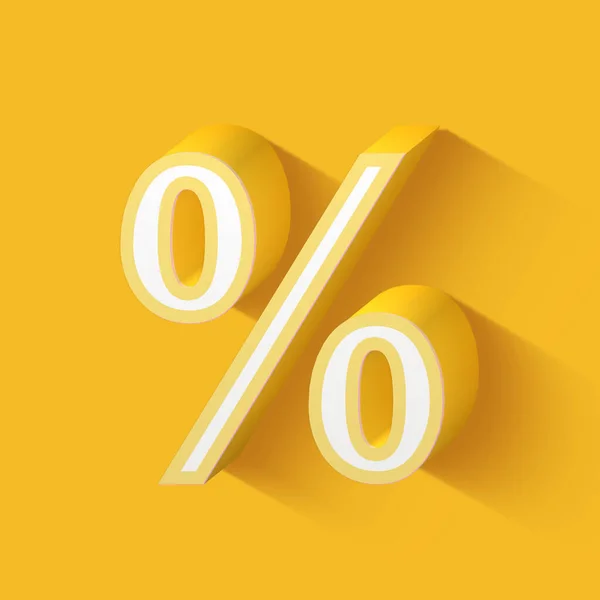 3D表示黄色百分比折扣符号在白色上孤立 — 图库照片