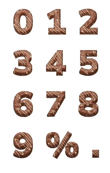 Halmaz Számok Készült Csokoládé Fehér Háttér Renderelés Grafika Logó Design — Stock Fotó