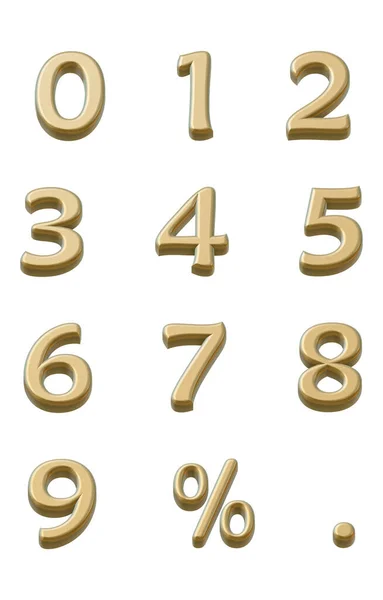 Gouden Nummers Geïsoleerd Witte Achtergrond Illustratie — Stockfoto