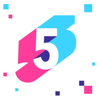 set of multicolored numbers and symbols on white background, 3d illustration, graphic and typographic design, five