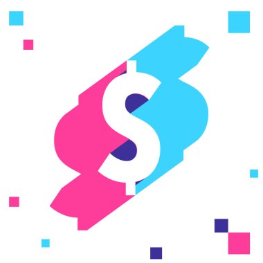 set of multicolored symbols on white background, 3d illustration, graphic and typographic design, dollar