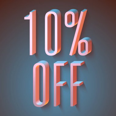 % 10 indirim, koyu arkaplanda 3D harf, 3D illüstrasyon, grafik ve tipografik tasarım