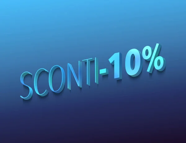 sconti -10%, italian words for 10 percent off, discount, sale, 3d rendering, blue letters and numbers on dark blue background