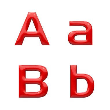 3d alfabe, küçük harf ve büyük harf kümesi ve beyaz arkaplan üzerinde numaralar, a b, 3d oluşturma