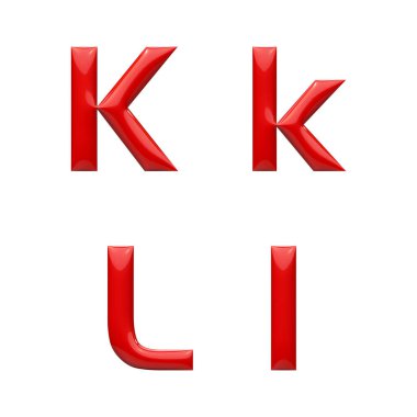 3d alfabe, küçük harf kümesi ve büyük harf ve beyaz arkaplandaki sayılar, k l, 3d oluşturma