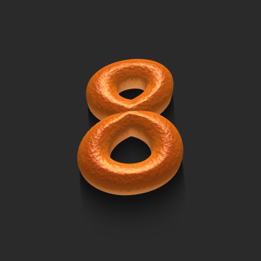 Ekmekten yapılmış sayılar kümesi, üç boyutlu illüstrasyon, sekiz numara.