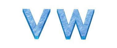 3 boyutlu alfabe, buzdan yapılmış harfler ve sayılar kümesi, 3 boyutlu illüstrasyon, v w