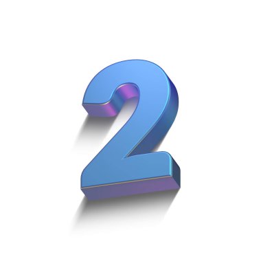 Mavi metalik çıkarılmış sayılar kümesi, üç boyutlu resimleme, iki