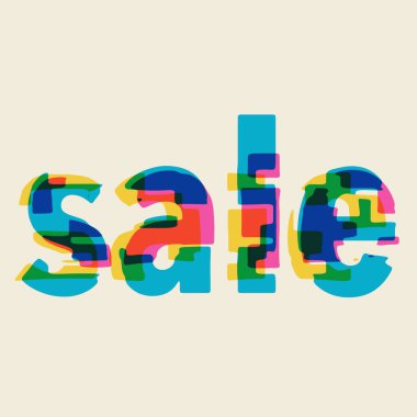 Satış, hata efektli metin, 3D yorumlama, küçük harfler