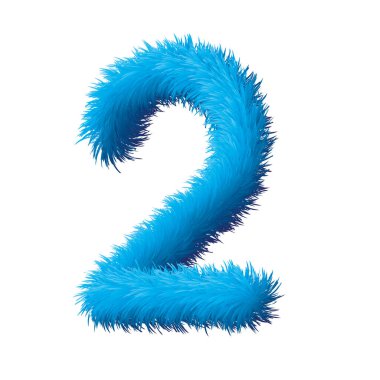 Beyaz arkaplanda mavi kürkten yapılmış sayılar kümesi, iki numara.