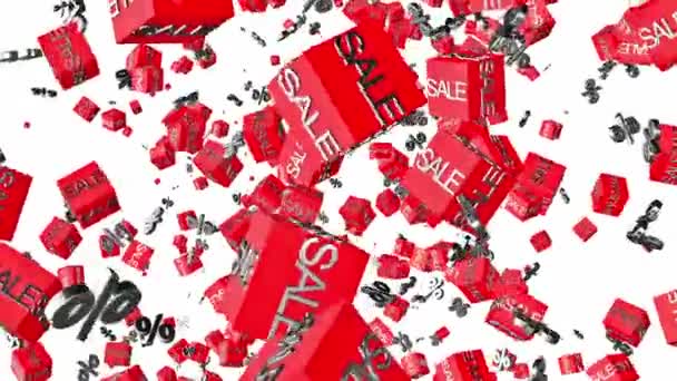 Röda Kuber Med Försäljning Koncept Vitt Videoklipp