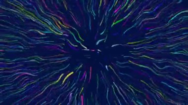 Mavi üzerine çok renkli çizgileri olan soyut döndürme arkaplanı