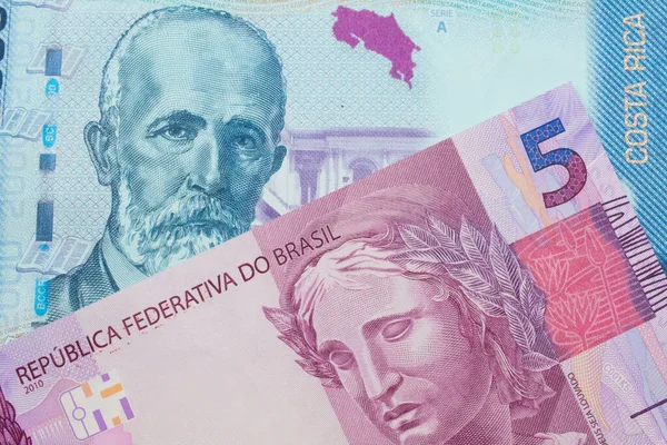 Makro Obraz Różowego Fioletowego Pięć Prawdziwe Banknoty Brazylii Połączeniu Kolorowymi — Zdjęcie stockowe
