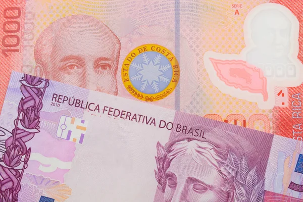 Makro Obraz Růžové Fialové Pětky Brazílie Spojené Barevnou Červenou Tisícovkou — Stock fotografie