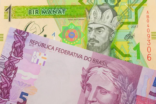 Brezilya Dan Gelen Pembe Mor Beş Banknotun Makro Görüntüsü Türkmenistan — Stok fotoğraf