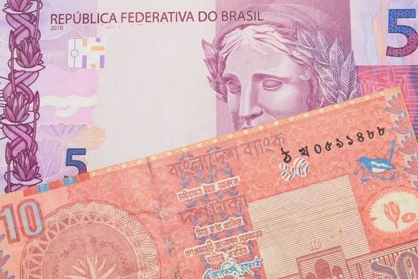 Макро Изображение Розовой Фиолетовой Банкнот Бразилии Паре Банкнотой Така Бангладеш — стоковое фото