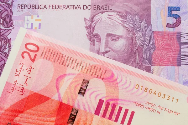Макро Образ Рожевого Фіолетового Яти Справжніх Банкнот Бразилії Парі Червоним — стокове фото