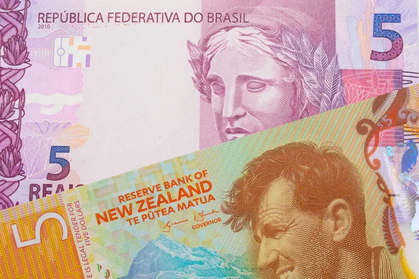 Макро Образ Рожевої Фіолетової Яти Реальних Банкнот Бразилії Парі Помаранчевою — стокове фото