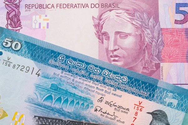 Brezilya Dan Gelen Pembe Mor Beş Banknotun Makro Görüntüsü Sri — Stok fotoğraf