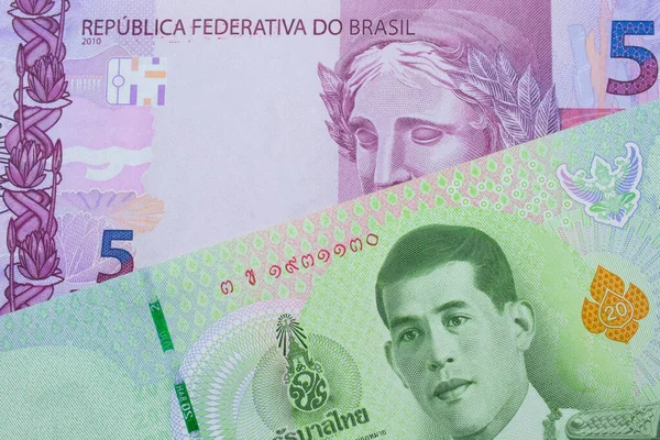 Brezilya Dan Gelen Pembe Mor Beş Banknotun Makro Görüntüsü Tayland — Stok fotoğraf