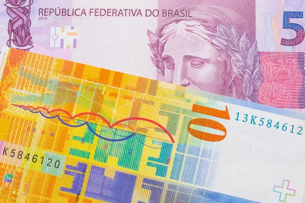 Makró Kép Egy Rózsaszín Lila Valódi Bankjegyről Brazíliából Párosítva Egy — Stock Fotó