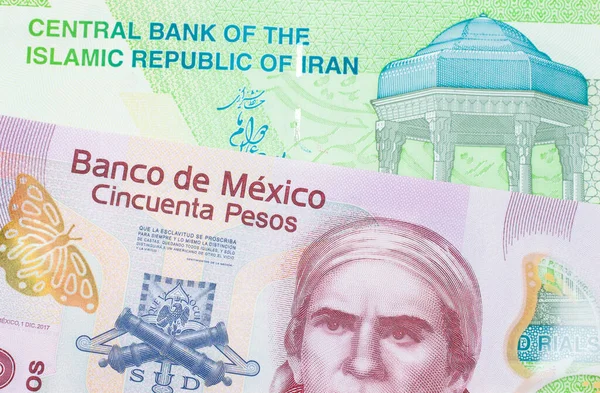 Una Imagen Macro Billete Pesos Rosa Plástico México Emparejó Con — Foto de Stock
