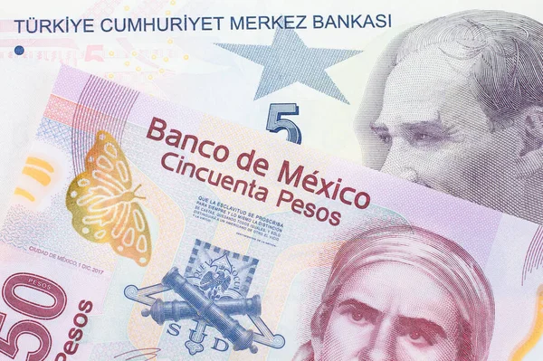 Una Imagen Macro Billete Pesos Rosa Plástico México Emparejado Con — Foto de Stock