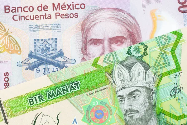 Una Imagen Macro Billete Banco Pesos Rosa Plástico México Emparejó — Foto de Stock