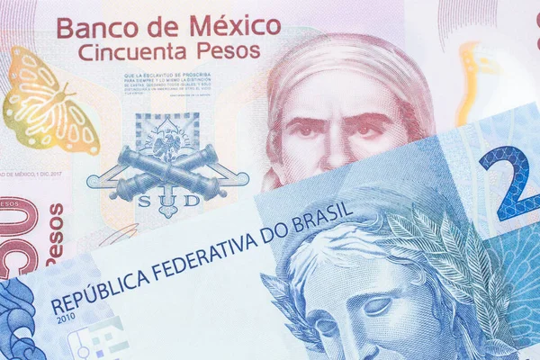 Una Imagen Macro Billete Banco Rosa Plástico Cincuenta Pesos México —  Fotos de Stock