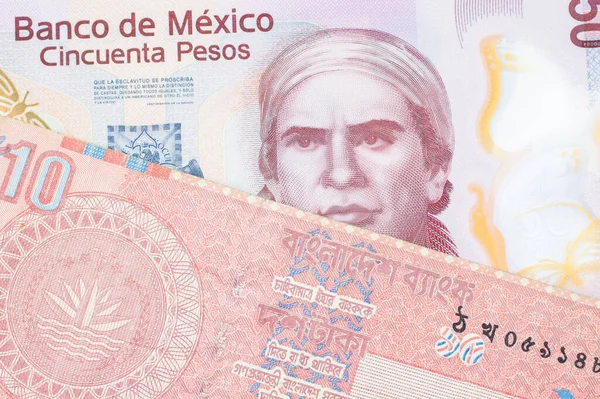 Макро Образ Рожевої Пластикової Банкноти Номіналом Ятдесят Песо Мексики Разом — стокове фото