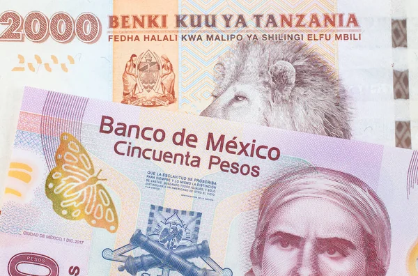 Uma Imagem Macro Uma Nota Banco Rosa Plástico Pesos México — Fotografia de Stock