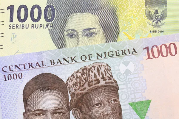 Una Imagen Macro Billete Mil Nairas Azul Púrpura Verde Nigeria —  Fotos de Stock