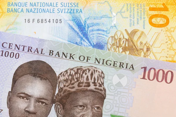 Макро Зображення Блакитної Фіолетової Зеленої Банкноти Тисячу Найр Нігерії Разом — стокове фото
