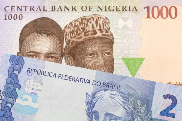Макро Изображение Синей Фиолетовой Зеленой Банкноты Размере Тысячи Найр Нигерии — стоковое фото