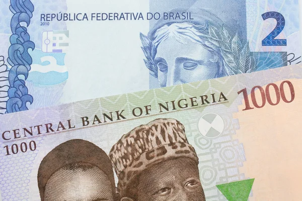 Макро Изображение Синей Фиолетовой Зеленой Банкноты Размере Тысячи Найр Нигерии — стоковое фото