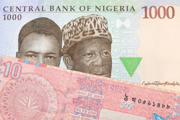 나이지리아에서 발행되는 푸른색 보라색 초록색 000 나이르 지폐의 매크로 이미지와 — 스톡 사진