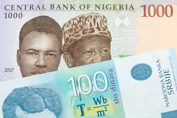 Makroobraz Niebieskiego Fioletowego Zielonego Banknotu Tysiąca Naira Nigerii Połączony Buetem — Zdjęcie stockowe