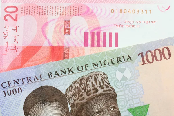나이지리아 푸른색 보라색 초록색 000 나이르 지폐와 이루어 이스라엘 형성하고 — 스톡 사진