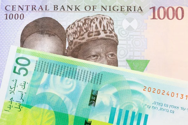 Una Imagen Macro Billete Mil Nairas Azul Púrpura Verde Nigeria — Foto de Stock