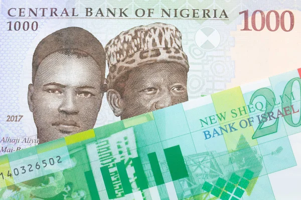Makroobraz Niebieskiego Fioletowego Zielonego Banknotu Tysiąca Naira Nigerii Połączony Zielonym — Zdjęcie stockowe