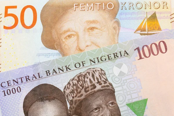 Макро Зображення Синьої Фіолетової Зеленої Банкноти Тисячу Найр Нігерії Поєдналося — стокове фото