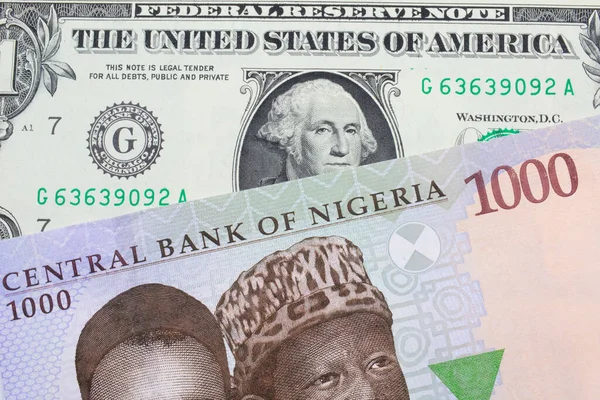 나이지리아 푸른색 보라색 초록색 000 니이라 모양의 지폐와 미국에서 지폐가 — 스톡 사진