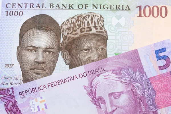 Макрофоні Синьої Фіолетової Зеленої Банкноти Тисяча Найр Нігерії Зображено Рожеву — стокове фото