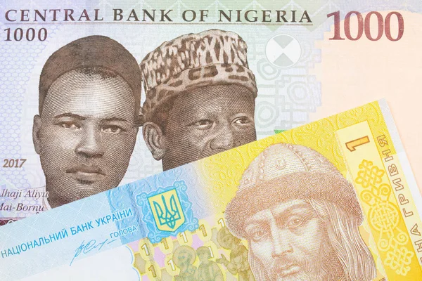 Макроизображение Синей Фиолетовой Зеленой Банкноты Нигерии Паре Синей Белой Желтой — стоковое фото