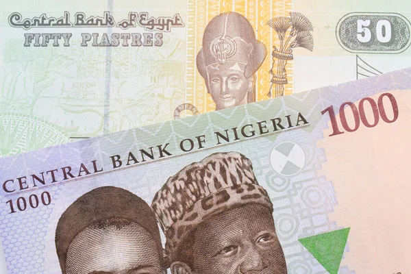 Makroobraz Niebieskiego Fioletowego Zielonego Banknotu Tysiąca Naira Nigerii Połączony Zieloną — Zdjęcie stockowe