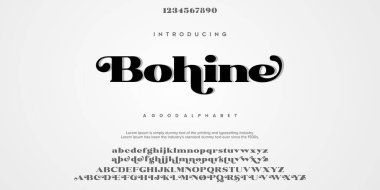 Bohine alfabesi yazı tipi. Tipografi yazı tipi ve rakamlarla. vektör illüstrasyonu