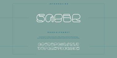 Modern soyut dijital alfabe yazı tipi. Minimum teknoloji tipografisi, yaratıcı şehir sporları moda fütüristik yazı tipi ve rakamlar. vektör illüstrasyonu