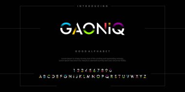 Modern soyut dijital alfabe yazı tipi. Minimum teknoloji tipografisi, yaratıcı şehir sporları moda fütüristik yazı tipi ve rakamlar. vektör illüstrasyonu